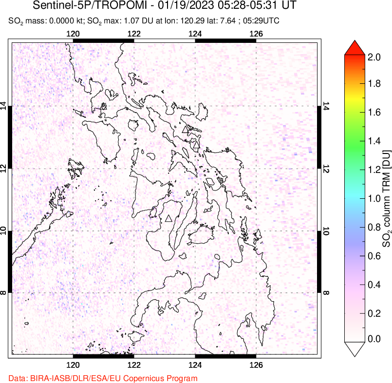 A sulfur dioxide image over Philippines on Jan 19, 2023.