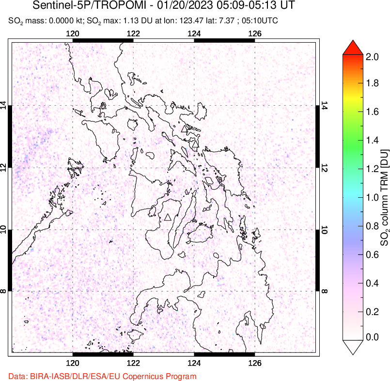 A sulfur dioxide image over Philippines on Jan 20, 2023.
