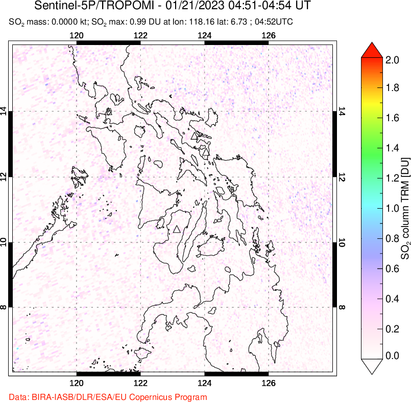 A sulfur dioxide image over Philippines on Jan 21, 2023.