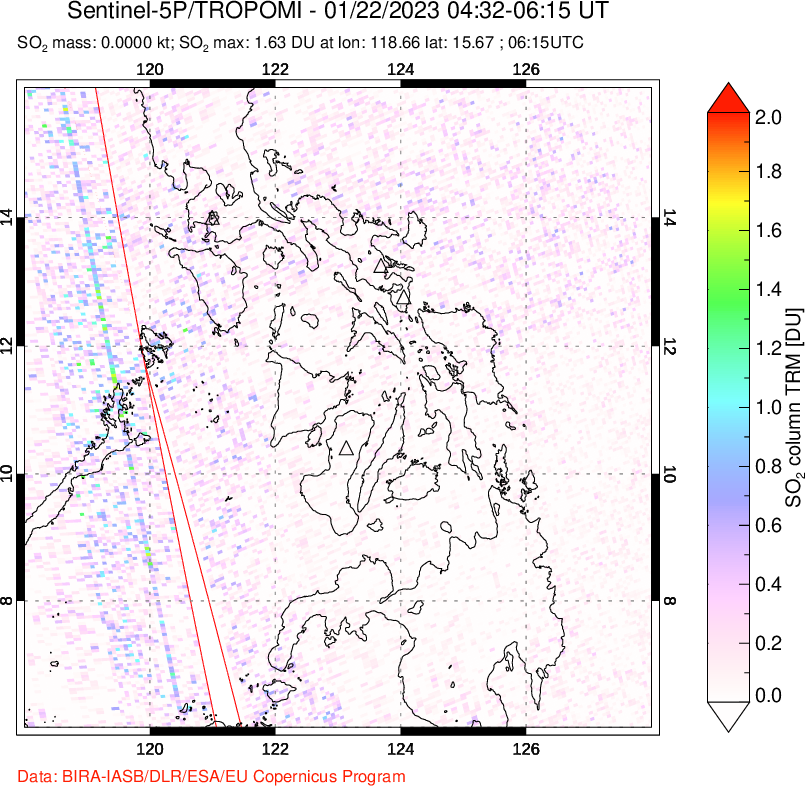 A sulfur dioxide image over Philippines on Jan 22, 2023.