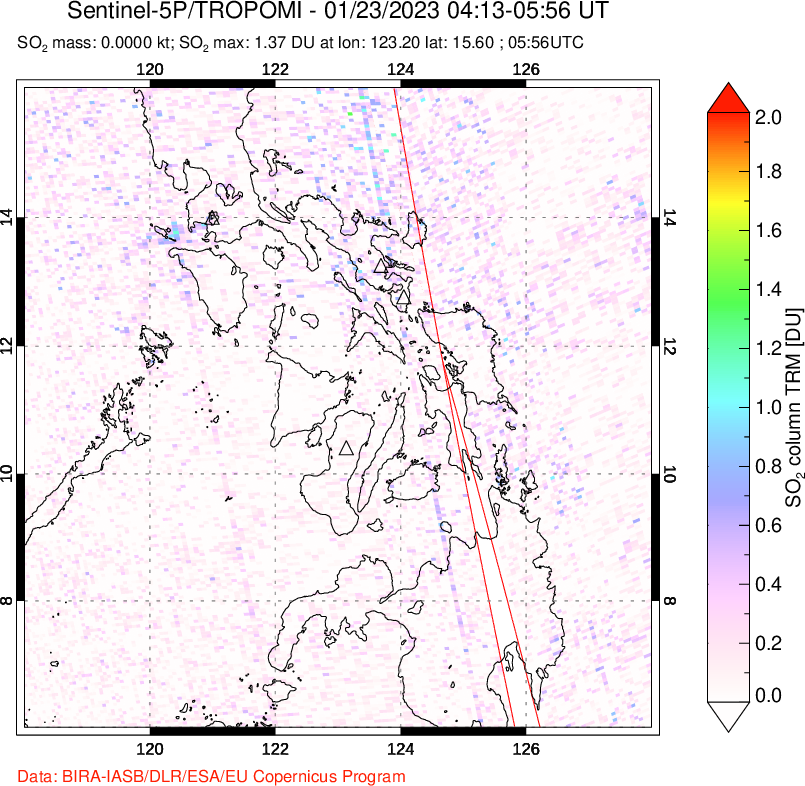 A sulfur dioxide image over Philippines on Jan 23, 2023.