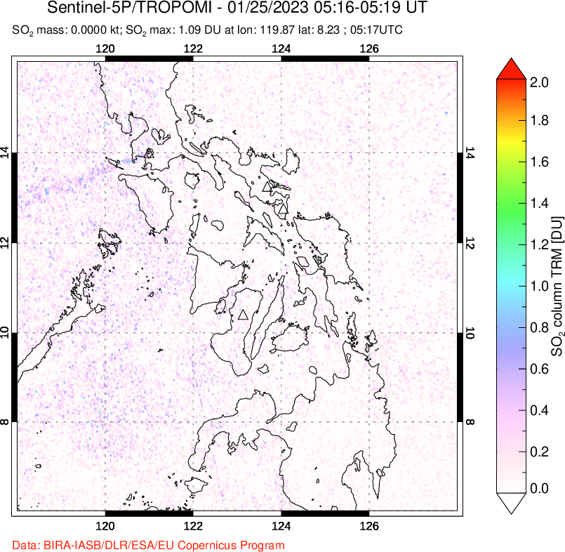 A sulfur dioxide image over Philippines on Jan 25, 2023.