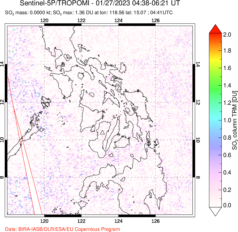 A sulfur dioxide image over Philippines on Jan 27, 2023.