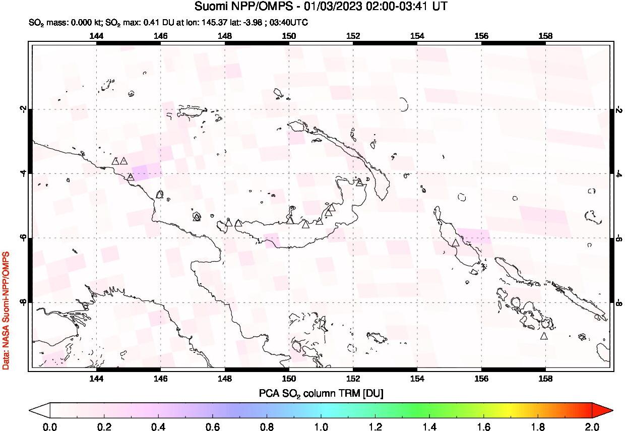 A sulfur dioxide image over Papua, New Guinea on Jan 03, 2023.