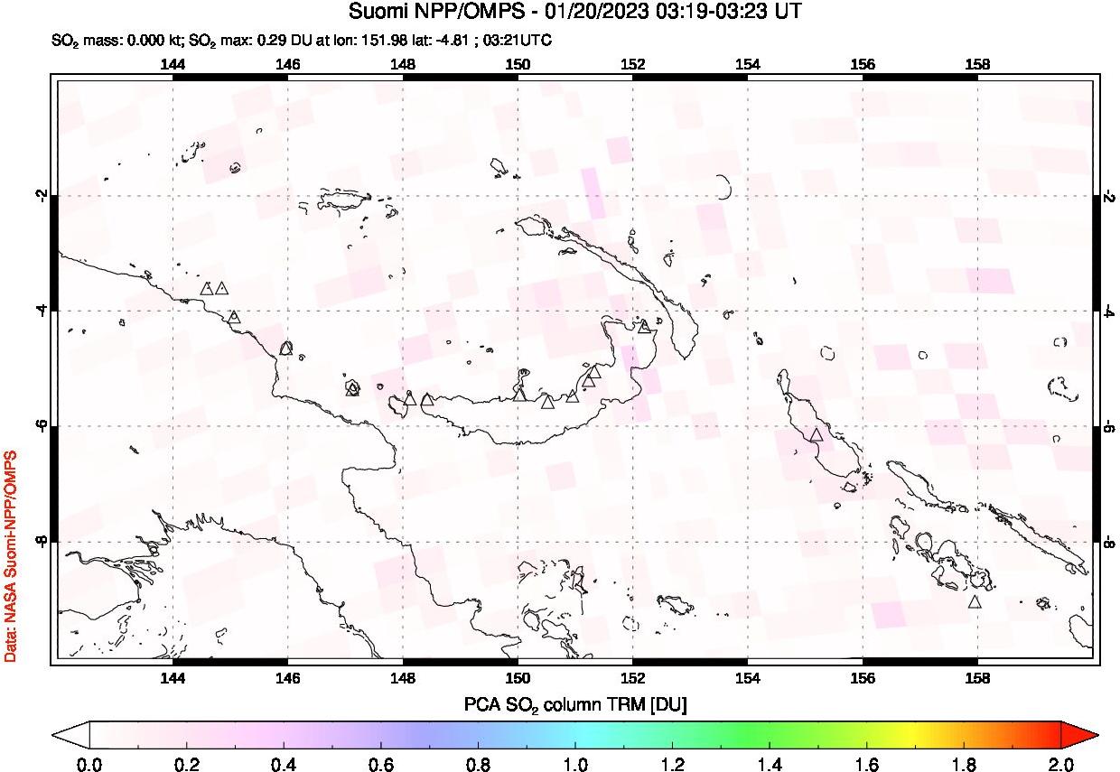 A sulfur dioxide image over Papua, New Guinea on Jan 20, 2023.