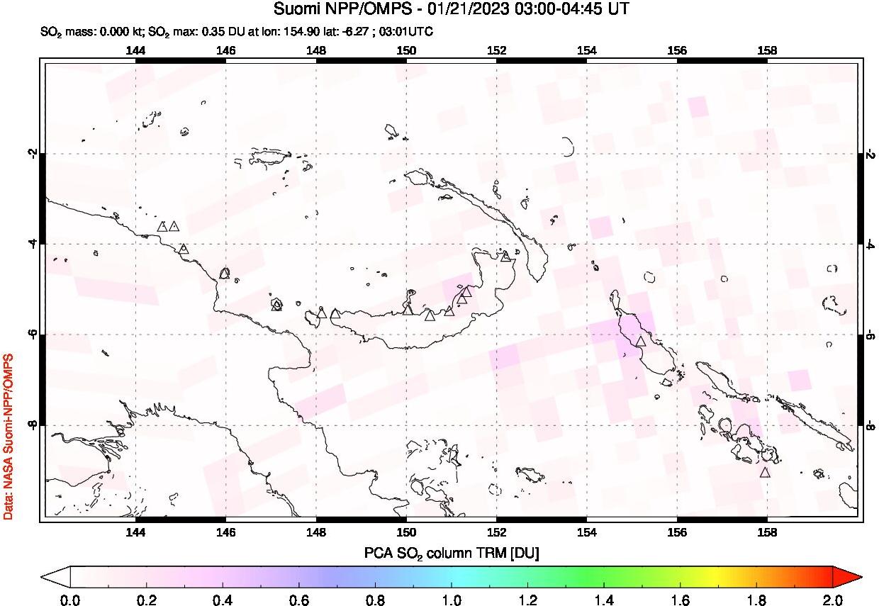 A sulfur dioxide image over Papua, New Guinea on Jan 21, 2023.