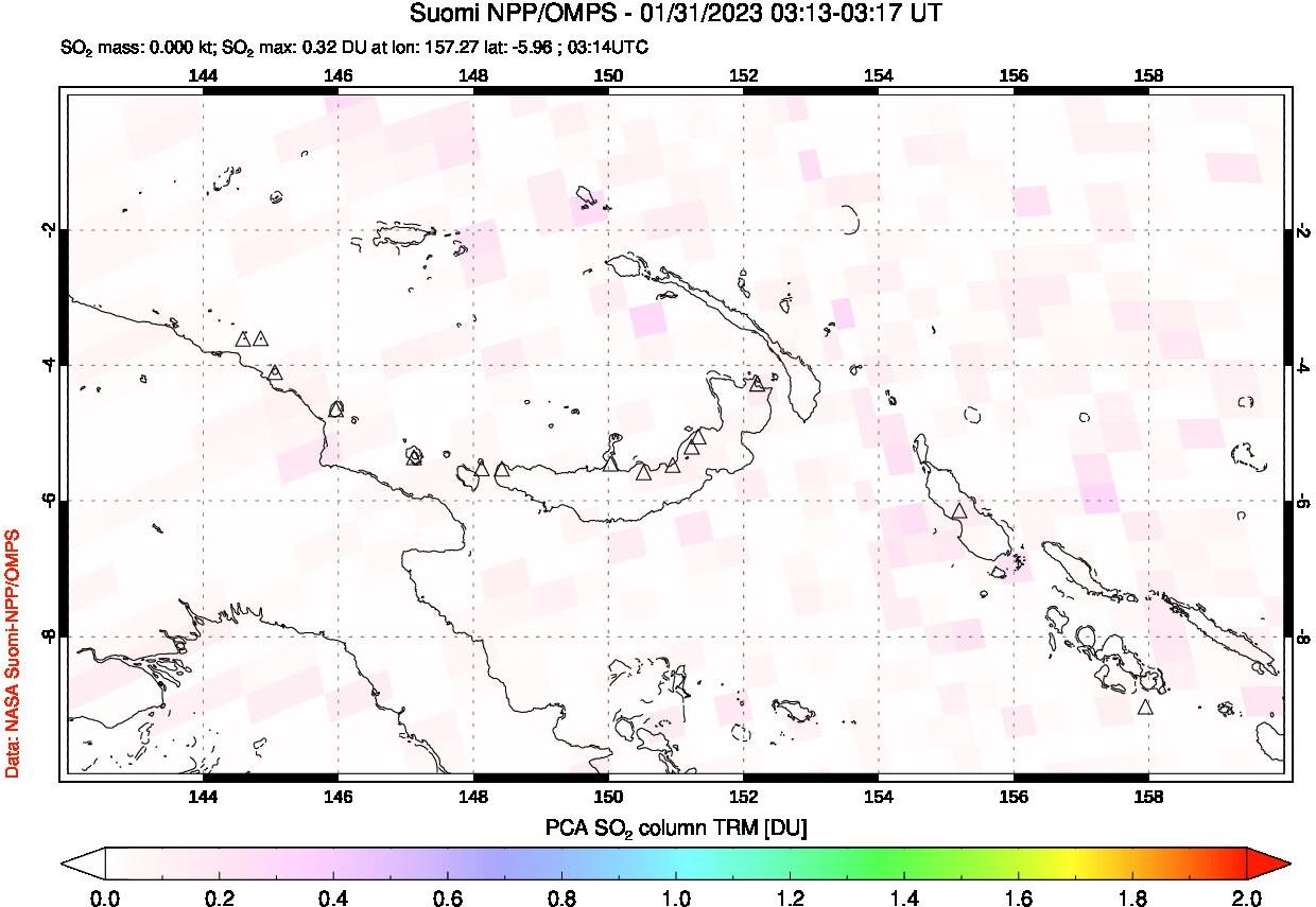 A sulfur dioxide image over Papua, New Guinea on Jan 31, 2023.