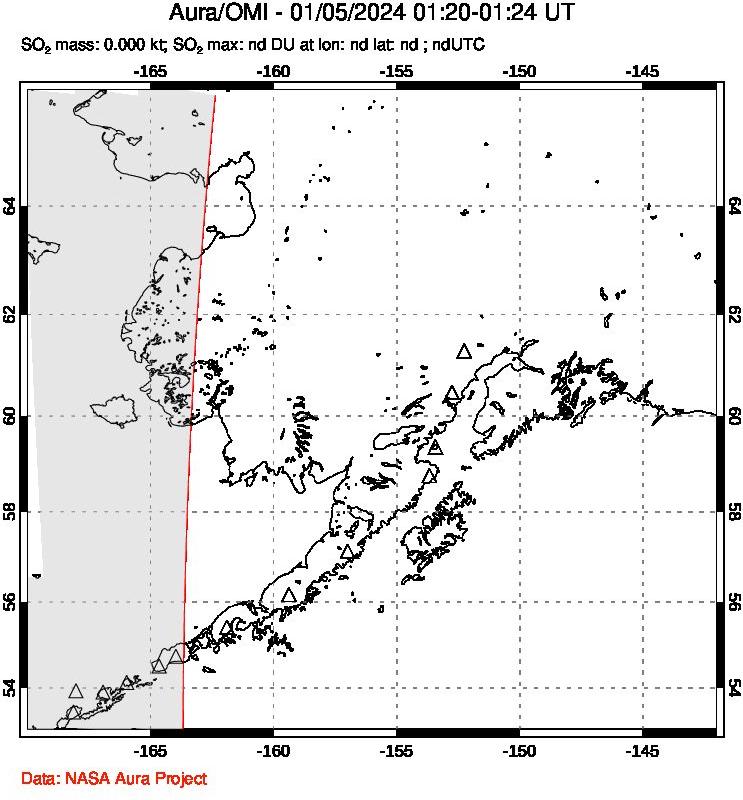 A sulfur dioxide image over Alaska, USA on Jan 05, 2024.