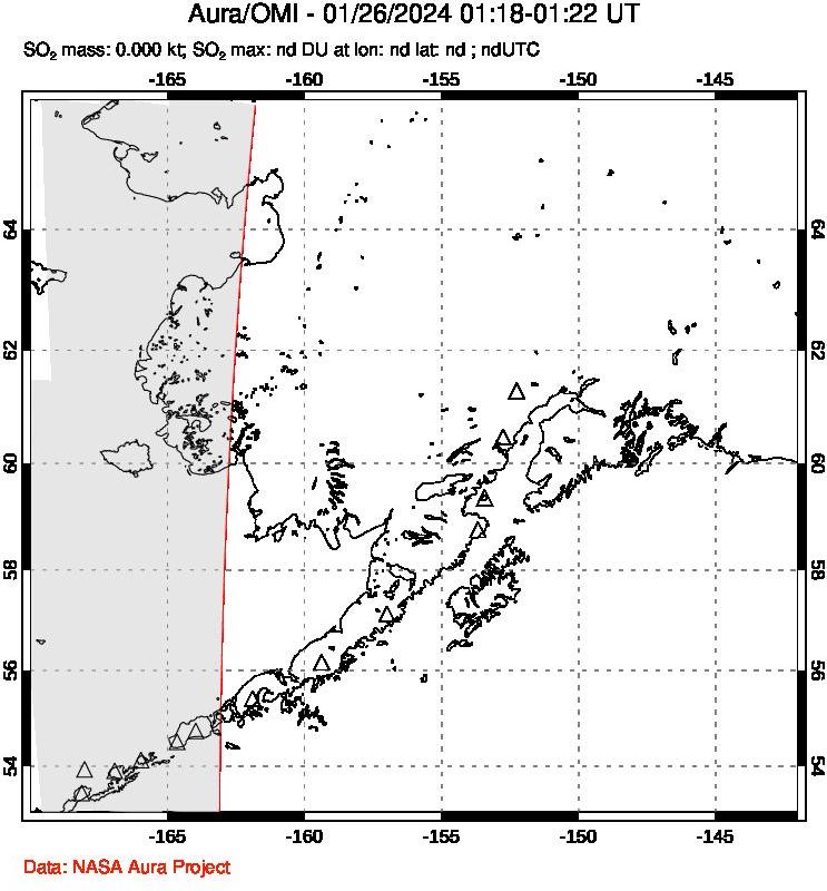 A sulfur dioxide image over Alaska, USA on Jan 26, 2024.