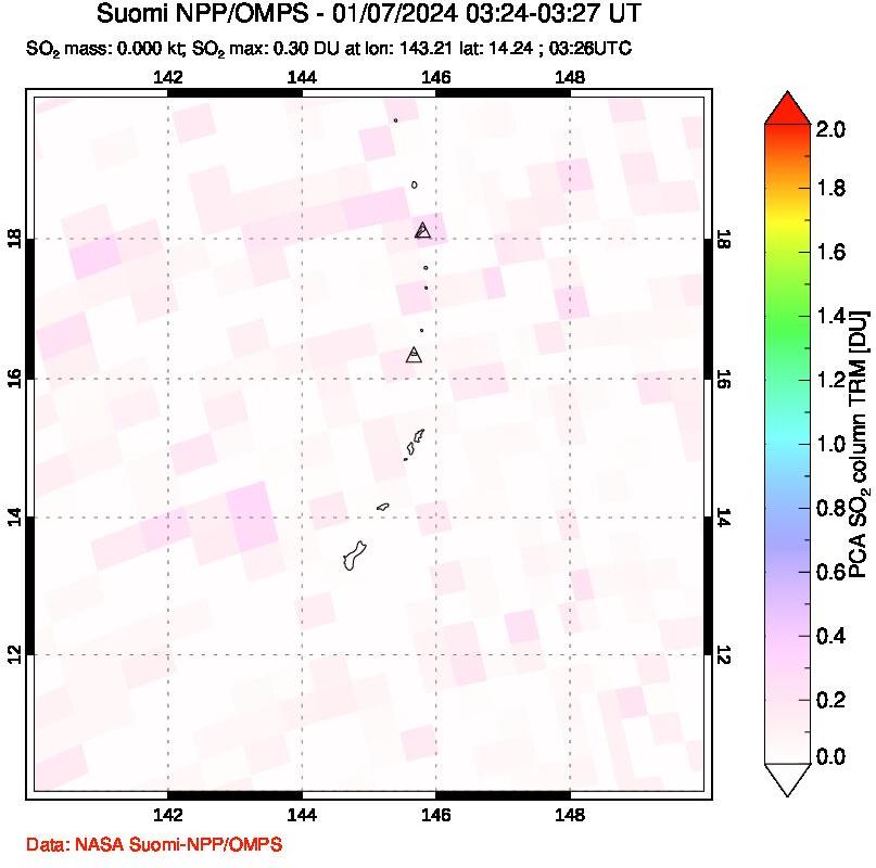 A sulfur dioxide image over Anatahan, Mariana Islands on Jan 07, 2024.