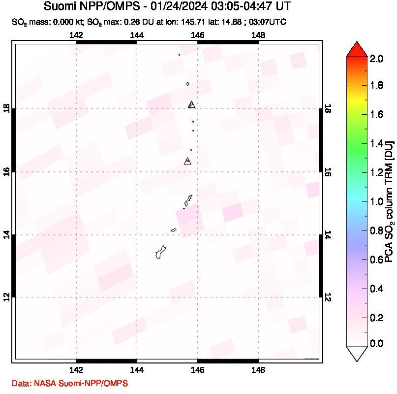 A sulfur dioxide image over Anatahan, Mariana Islands on Jan 24, 2024.