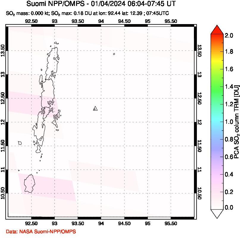 A sulfur dioxide image over Andaman Islands, Indian Ocean on Jan 04, 2024.