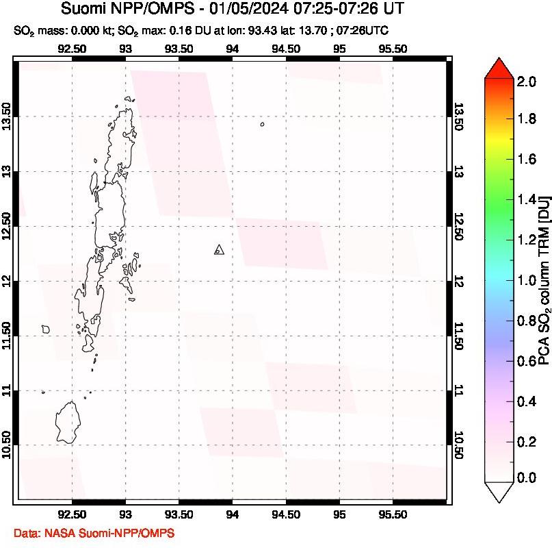 A sulfur dioxide image over Andaman Islands, Indian Ocean on Jan 05, 2024.