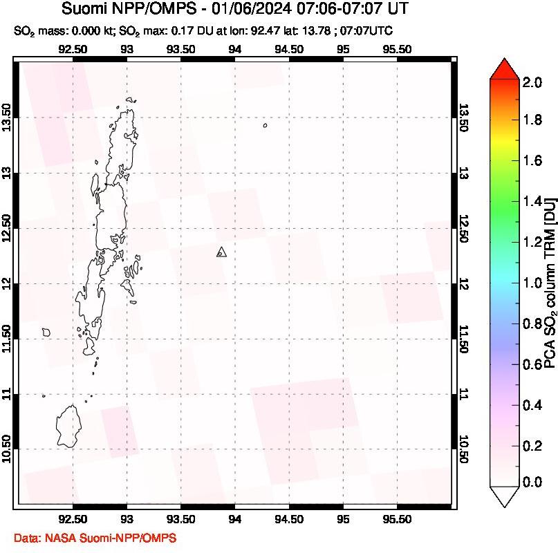 A sulfur dioxide image over Andaman Islands, Indian Ocean on Jan 06, 2024.