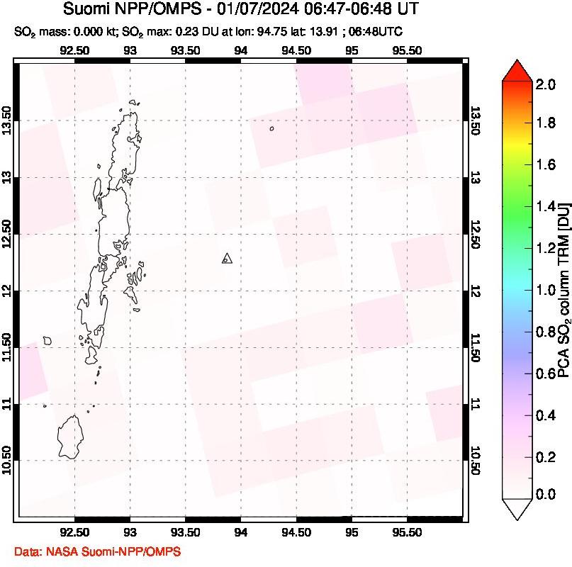 A sulfur dioxide image over Andaman Islands, Indian Ocean on Jan 07, 2024.