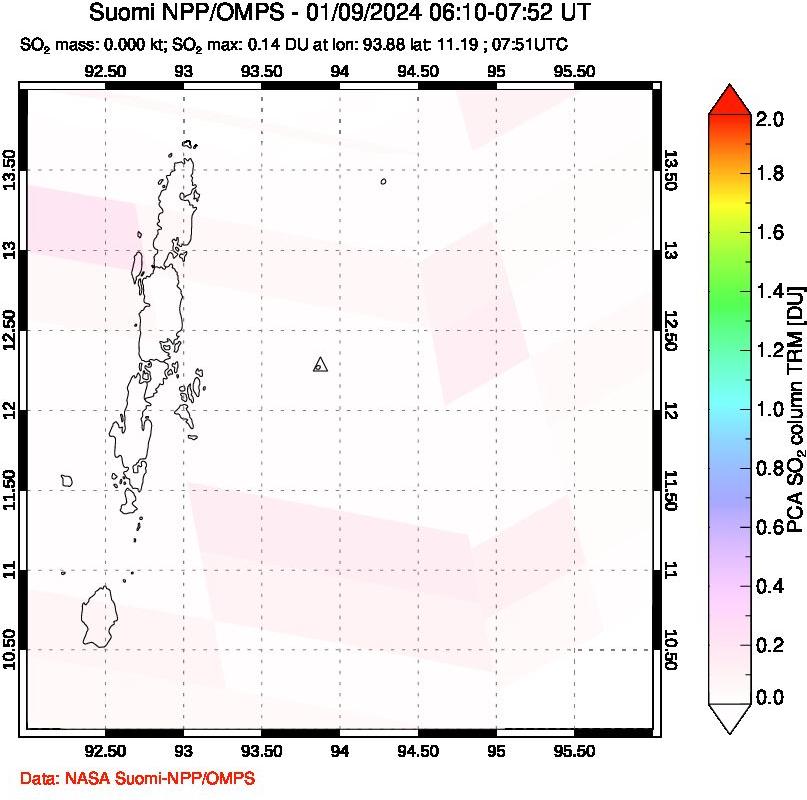 A sulfur dioxide image over Andaman Islands, Indian Ocean on Jan 09, 2024.