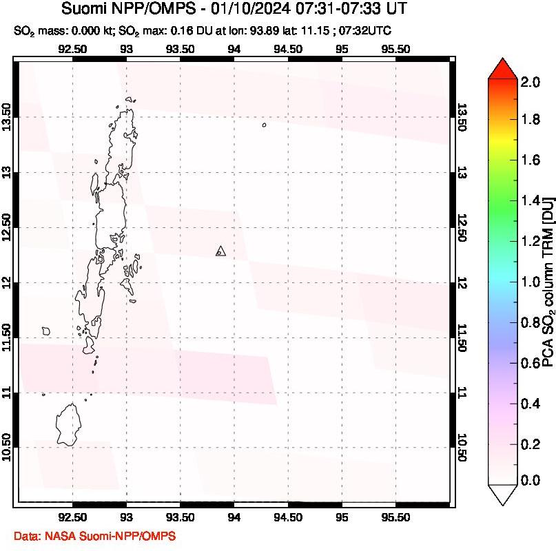 A sulfur dioxide image over Andaman Islands, Indian Ocean on Jan 10, 2024.