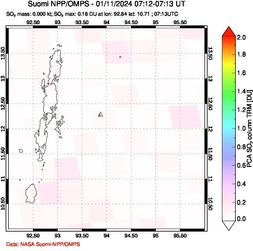 A sulfur dioxide image over Andaman Islands, Indian Ocean on Jan 11, 2024.