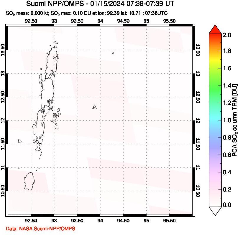 A sulfur dioxide image over Andaman Islands, Indian Ocean on Jan 15, 2024.