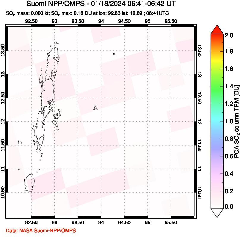 A sulfur dioxide image over Andaman Islands, Indian Ocean on Jan 18, 2024.