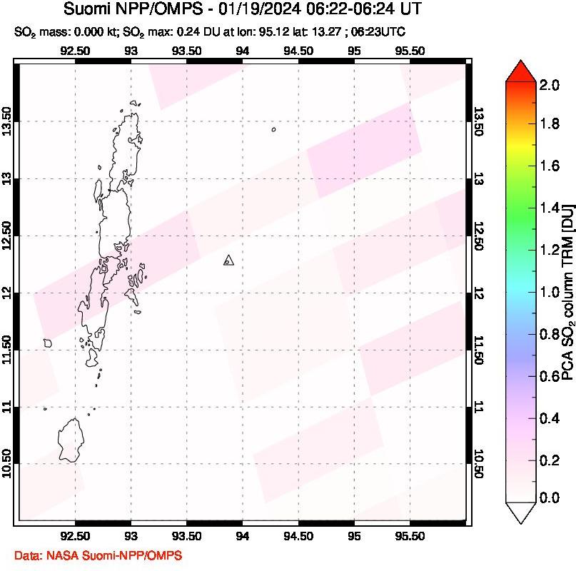 A sulfur dioxide image over Andaman Islands, Indian Ocean on Jan 19, 2024.