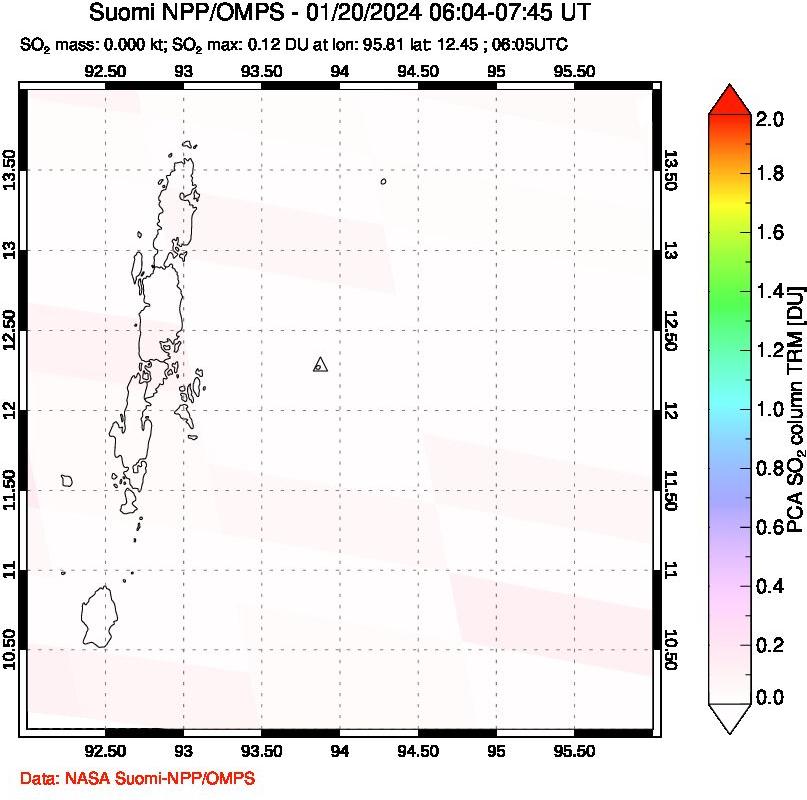 A sulfur dioxide image over Andaman Islands, Indian Ocean on Jan 20, 2024.