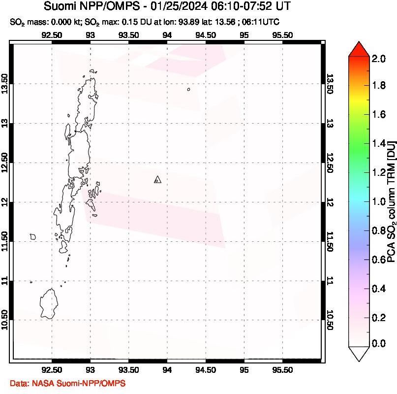 A sulfur dioxide image over Andaman Islands, Indian Ocean on Jan 25, 2024.