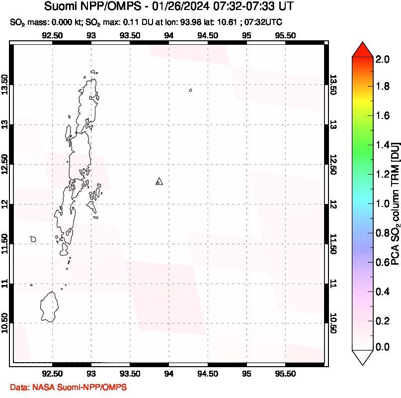 A sulfur dioxide image over Andaman Islands, Indian Ocean on Jan 26, 2024.