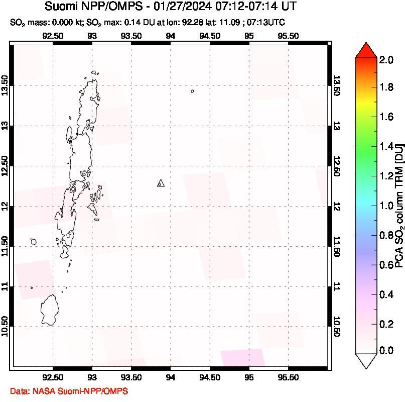 A sulfur dioxide image over Andaman Islands, Indian Ocean on Jan 27, 2024.