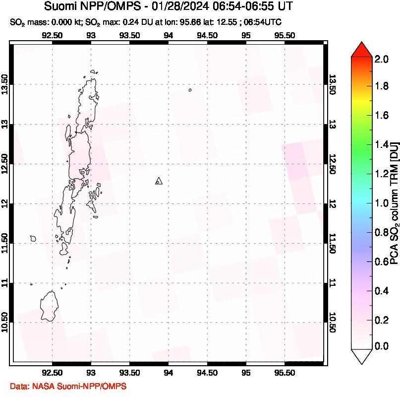 A sulfur dioxide image over Andaman Islands, Indian Ocean on Jan 28, 2024.