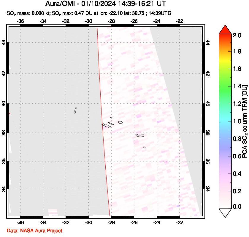 A sulfur dioxide image over Azore Islands, Portugal on Jan 10, 2024.