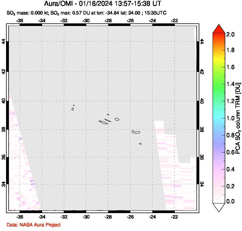 A sulfur dioxide image over Azore Islands, Portugal on Jan 16, 2024.