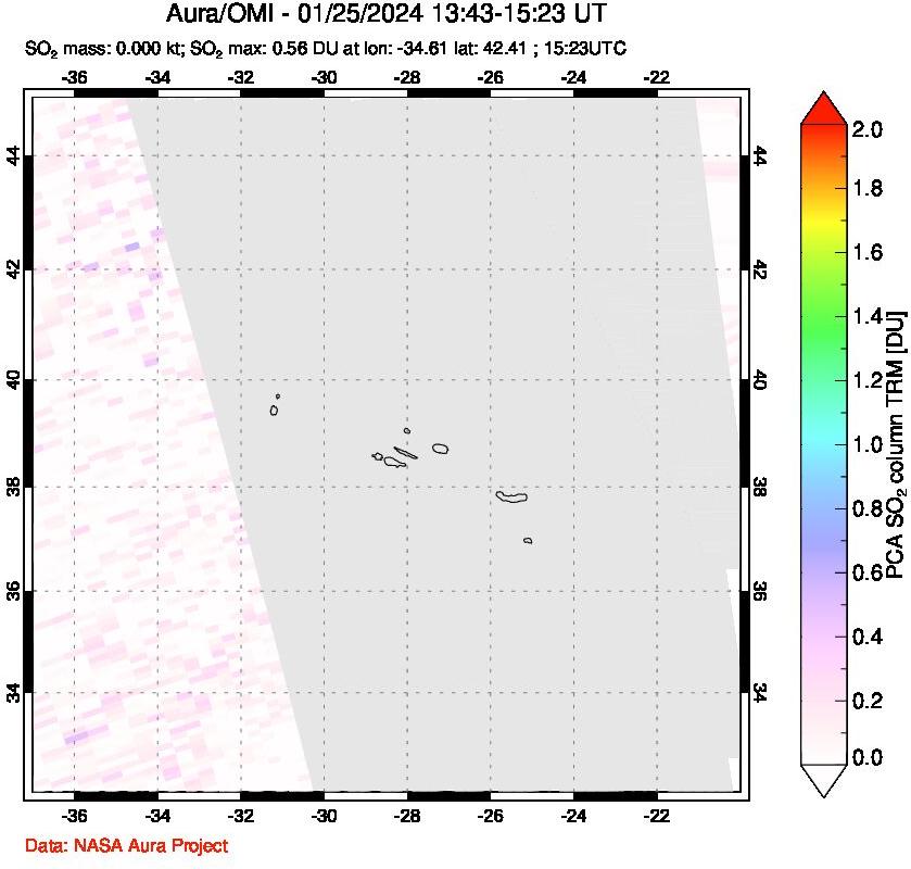 A sulfur dioxide image over Azore Islands, Portugal on Jan 25, 2024.