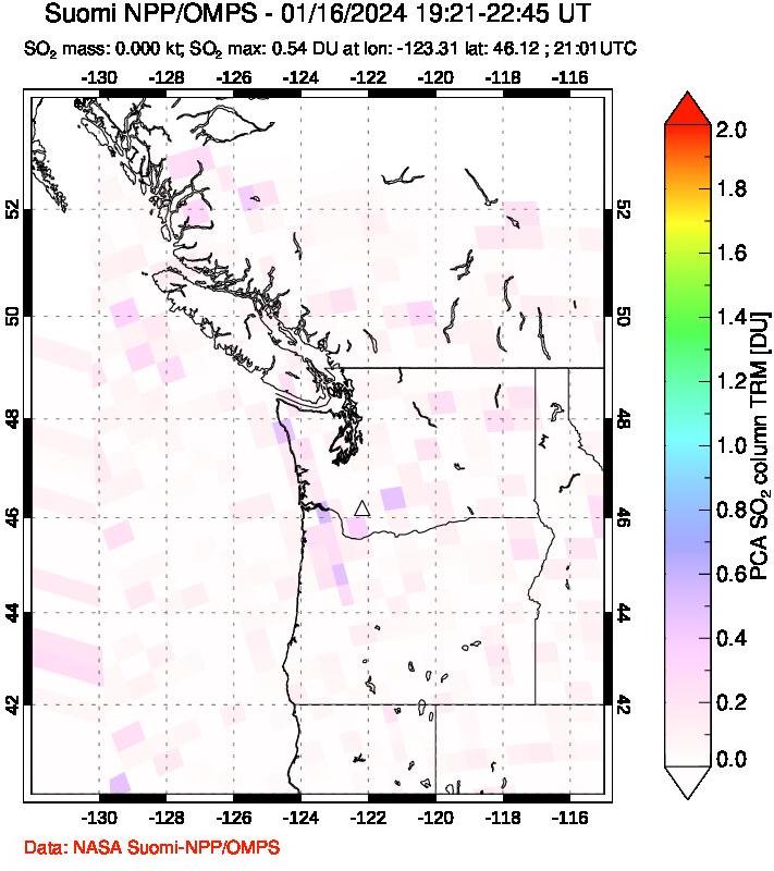 A sulfur dioxide image over Cascade Range, USA on Jan 16, 2024.