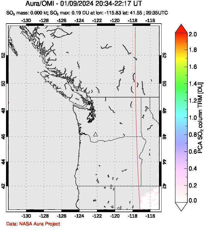 A sulfur dioxide image over Cascade Range, USA on Jan 09, 2024.