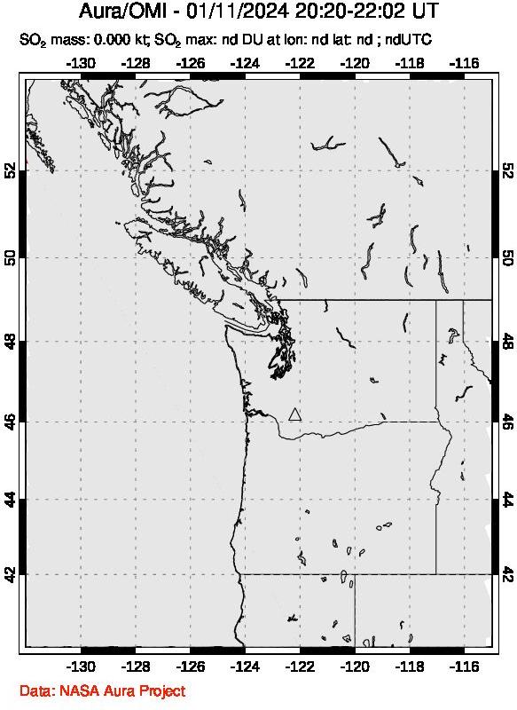 A sulfur dioxide image over Cascade Range, USA on Jan 11, 2024.