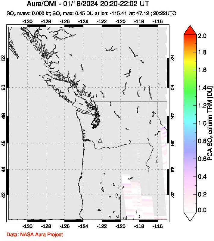 A sulfur dioxide image over Cascade Range, USA on Jan 18, 2024.