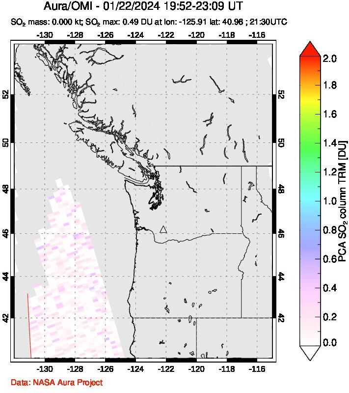 A sulfur dioxide image over Cascade Range, USA on Jan 22, 2024.