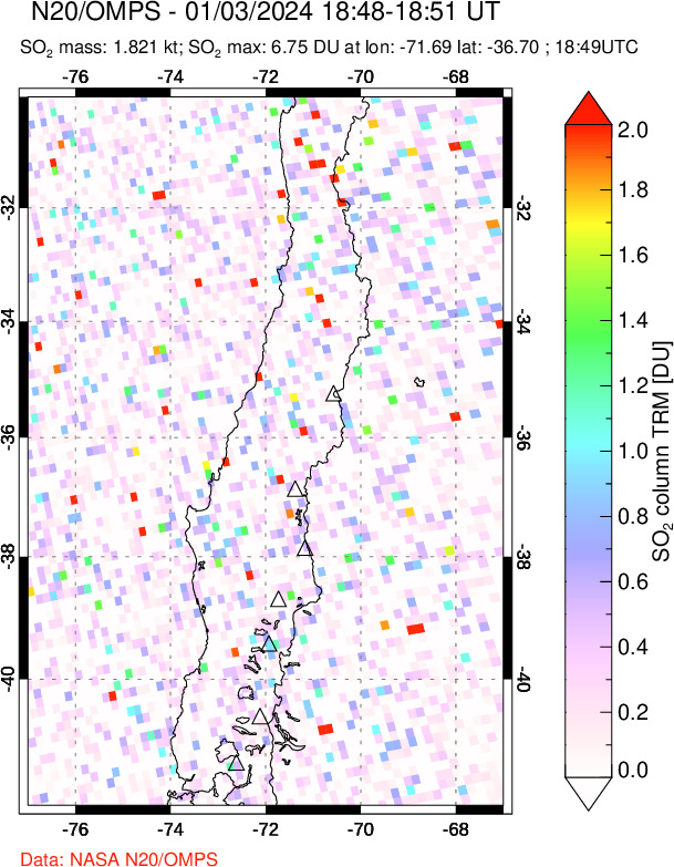 A sulfur dioxide image over Central Chile on Jan 03, 2024.