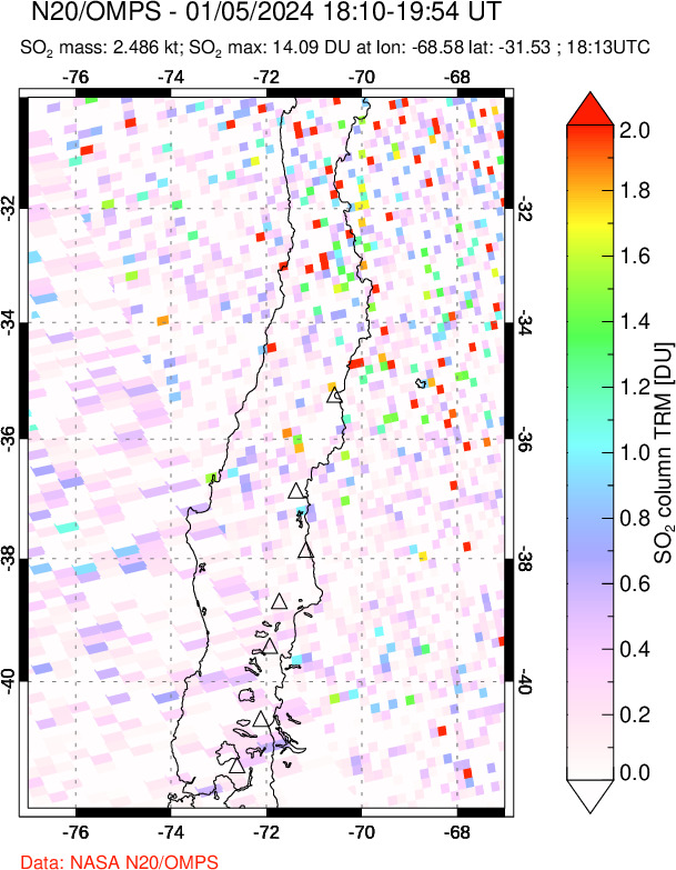 A sulfur dioxide image over Central Chile on Jan 05, 2024.