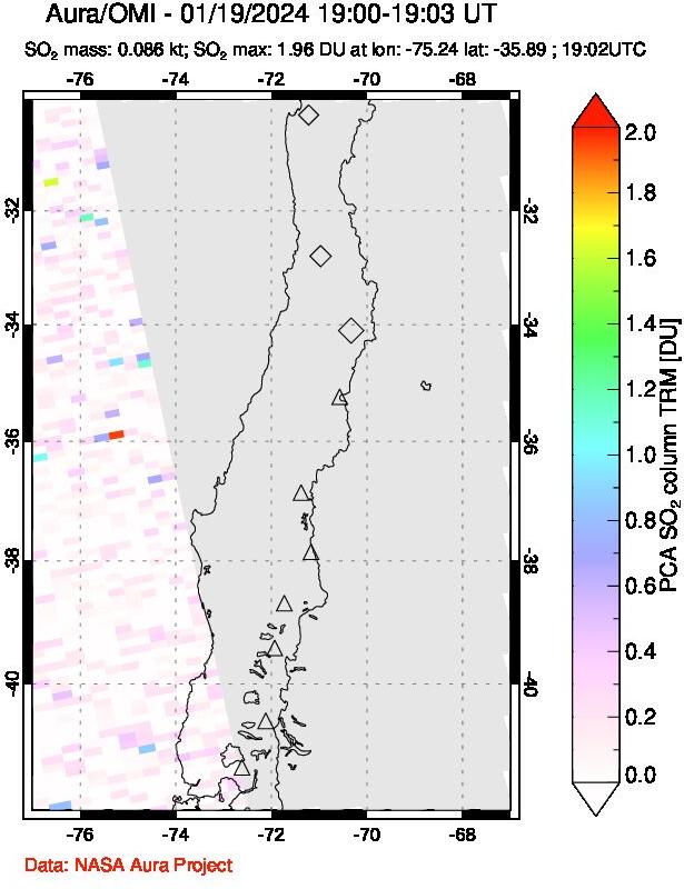 A sulfur dioxide image over Central Chile on Jan 19, 2024.