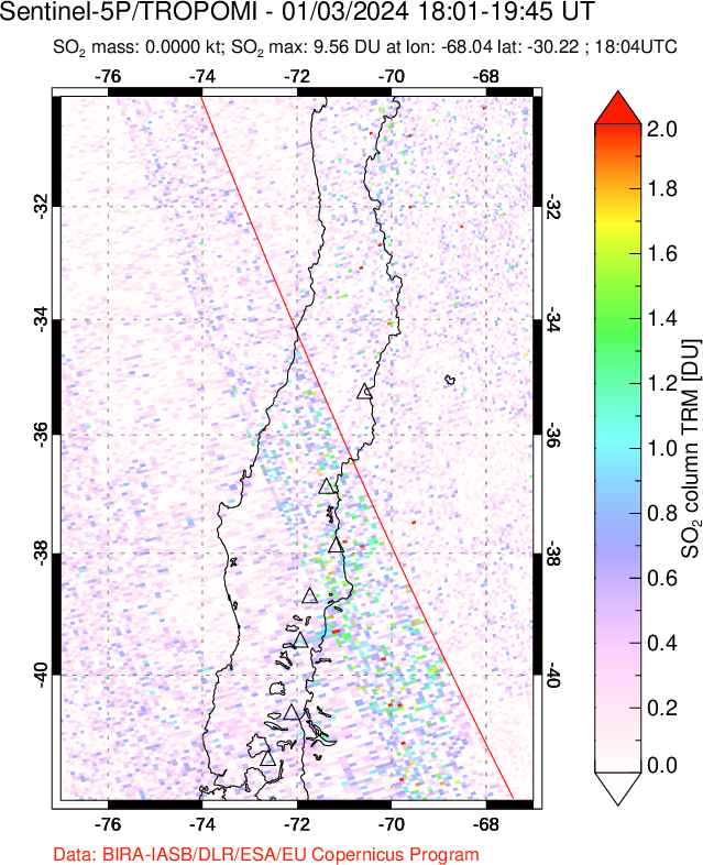 A sulfur dioxide image over Central Chile on Jan 03, 2024.