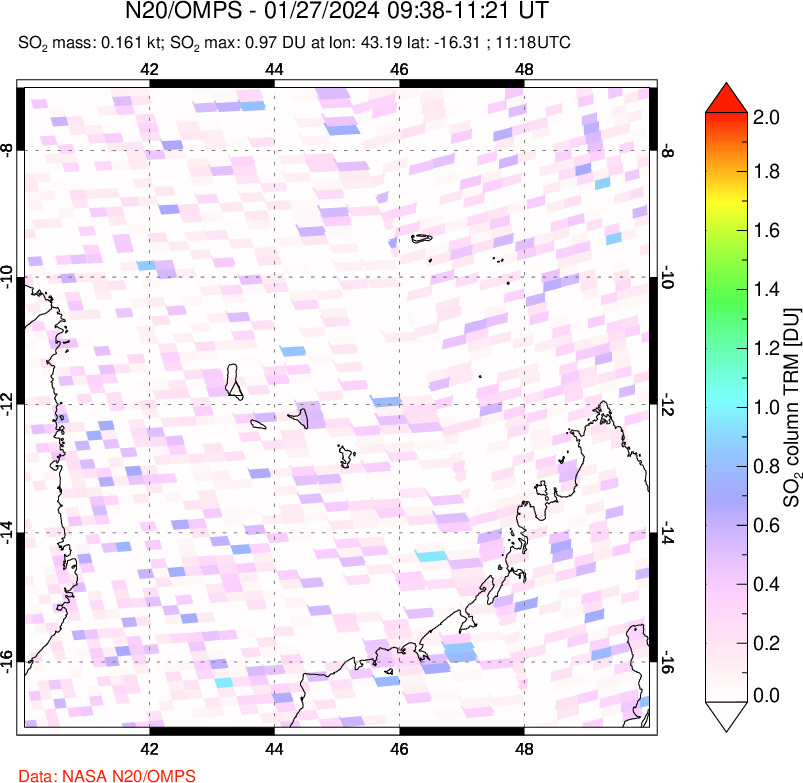 A sulfur dioxide image over Comoro Islands on Jan 27, 2024.