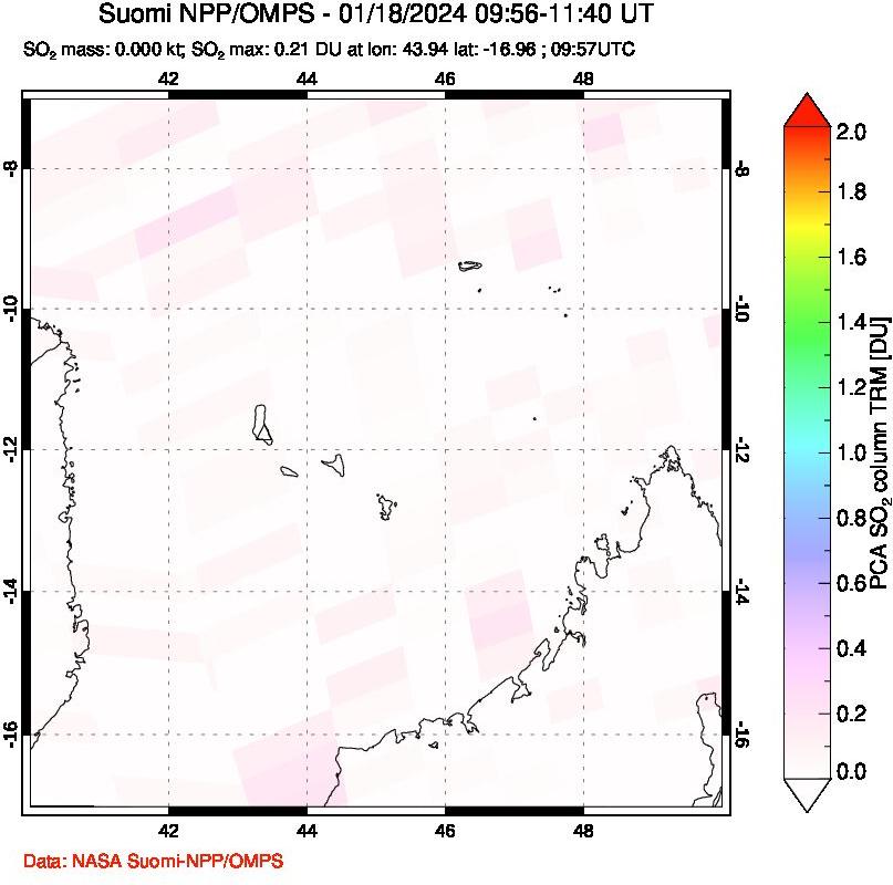 A sulfur dioxide image over Comoro Islands on Jan 18, 2024.