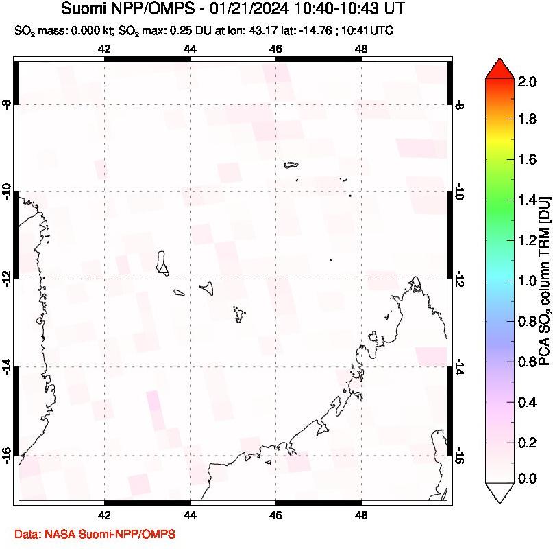 A sulfur dioxide image over Comoro Islands on Jan 21, 2024.