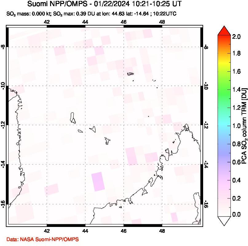 A sulfur dioxide image over Comoro Islands on Jan 22, 2024.