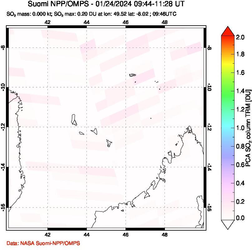 A sulfur dioxide image over Comoro Islands on Jan 24, 2024.