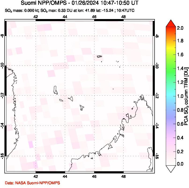 A sulfur dioxide image over Comoro Islands on Jan 26, 2024.