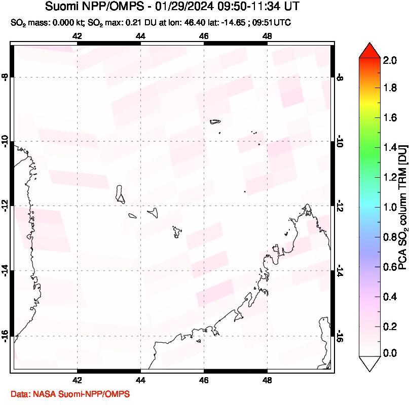 A sulfur dioxide image over Comoro Islands on Jan 29, 2024.