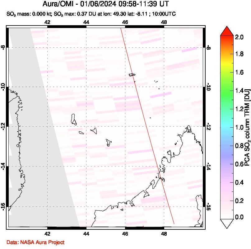 A sulfur dioxide image over Comoro Islands on Jan 06, 2024.